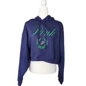 Pink Everyday Fleece Cropped Midnight Navy Hoodie Size XL
